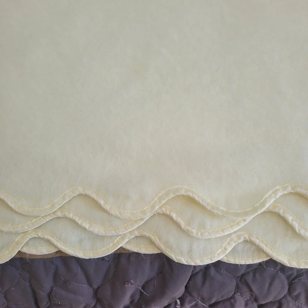 Vintage Quiltex Baby Blanket Yellow Fuzzy Scalloped Satin Trim Soft‎
